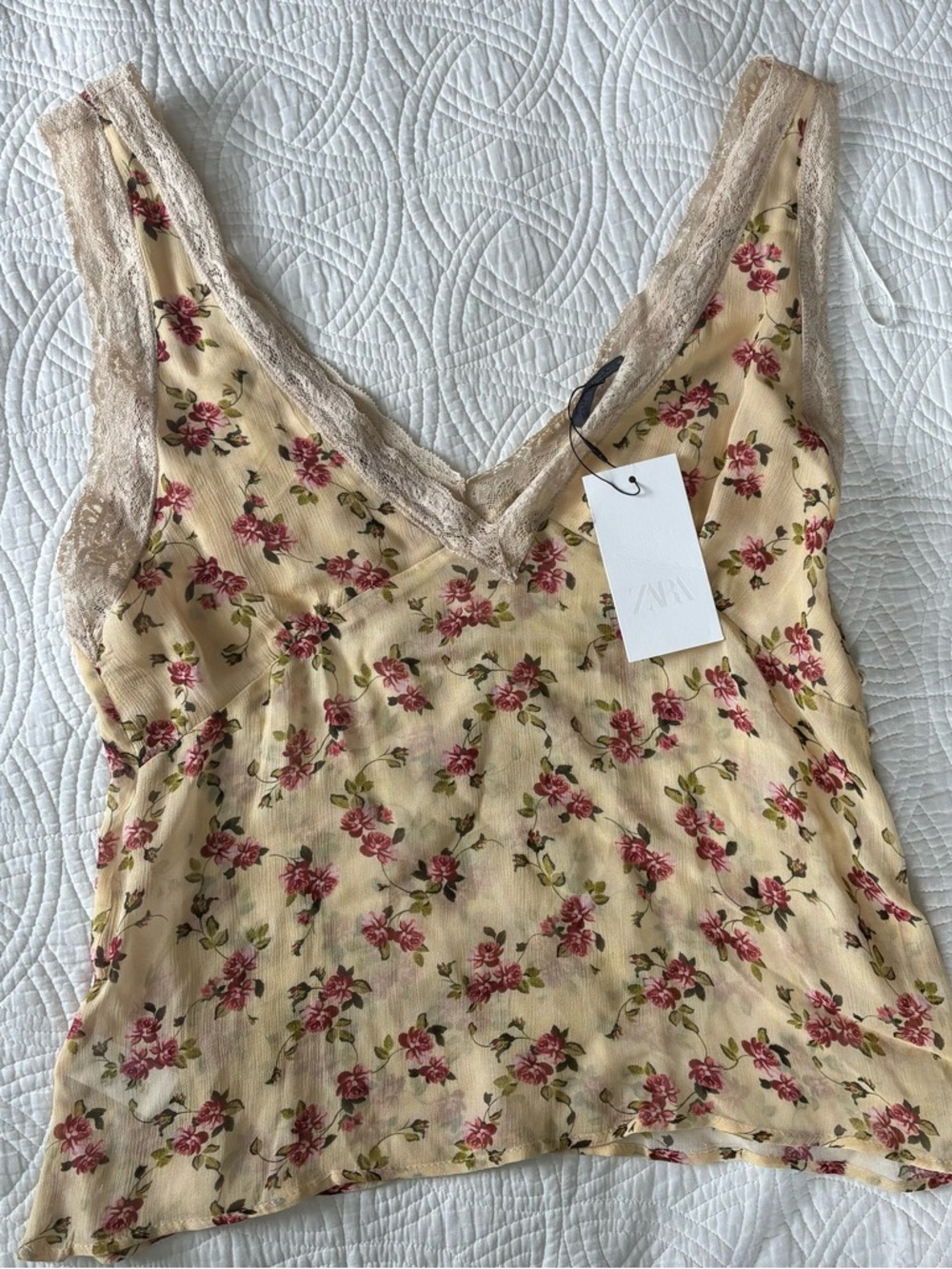 Zara XL Floral Lace-Trim V-Neck Camisole NWT - Picture 8 of 14
